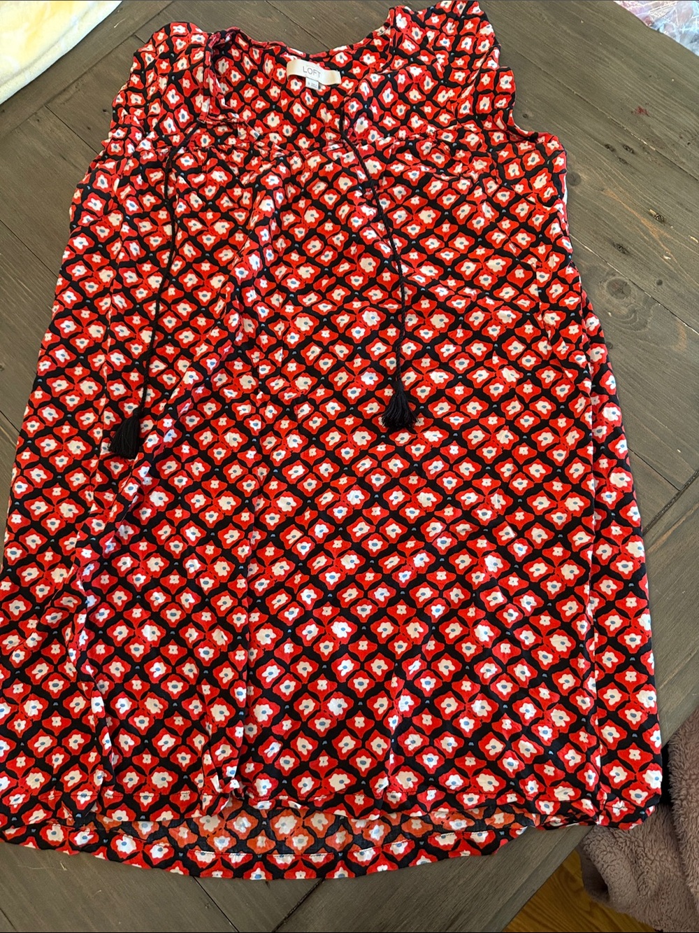 LOFT Red and White Patterned A-Line Women's dress 
Med
30” long